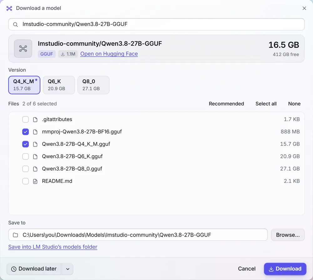 Download a model window in the light theme.