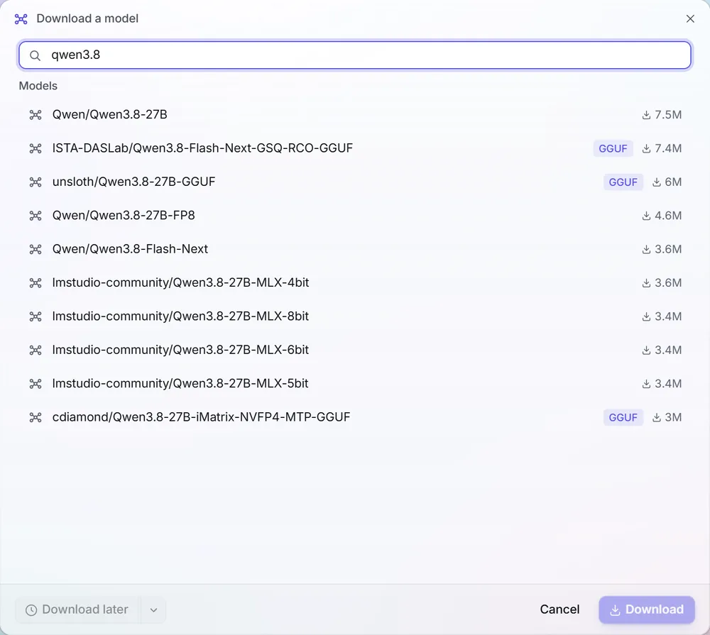 Searching Hugging Face in the light theme.